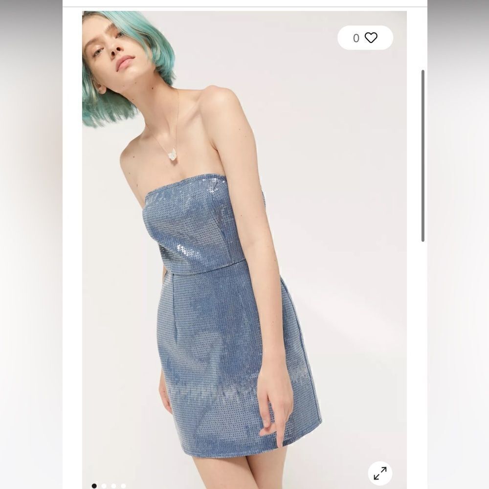 urban renewal Mini Dress Sequin Denim Blue Strapless Size Medium NWT